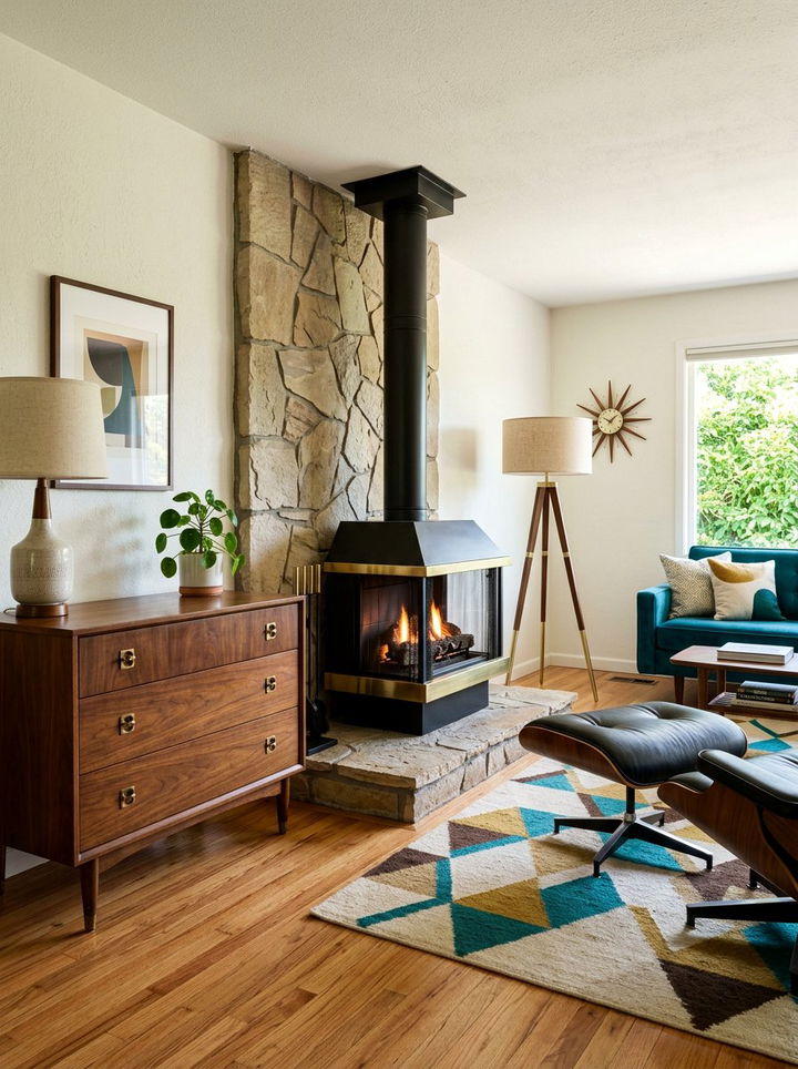 Mid Century Modern Gas Fireplace - 30 bedroom gas fireplace ideas