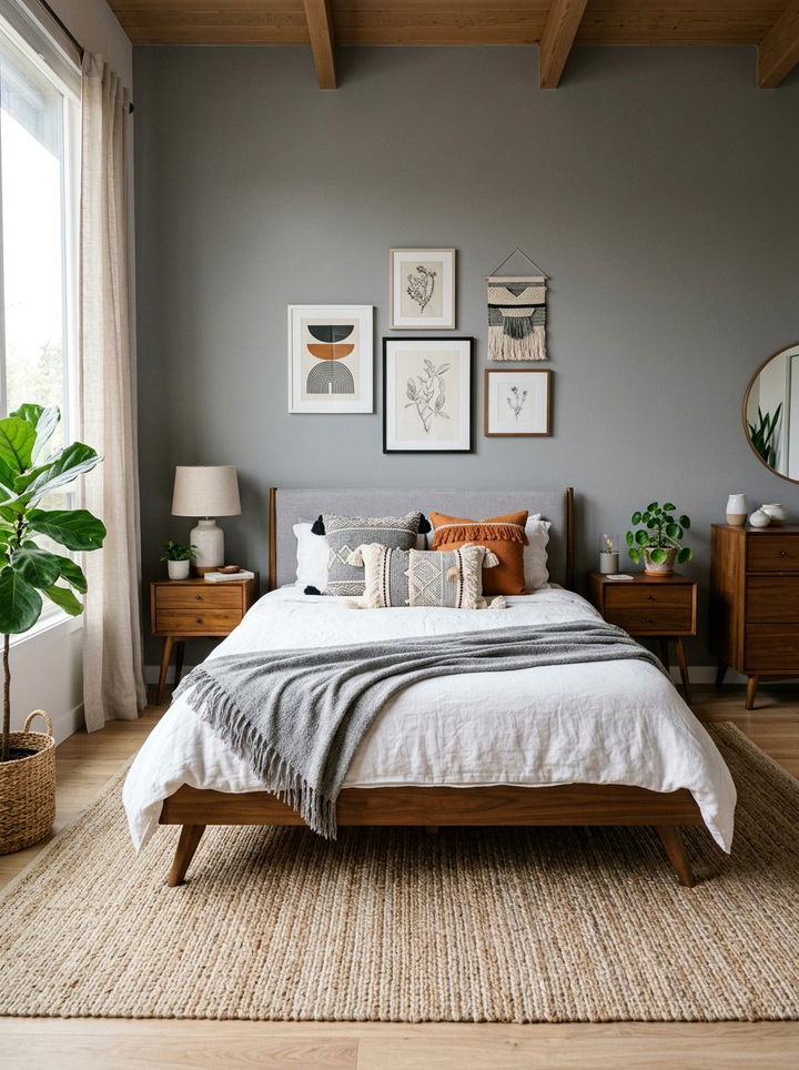 Mid Century Modern Grey Boho Bedroom - 30 bohemian grey bedroom ideas