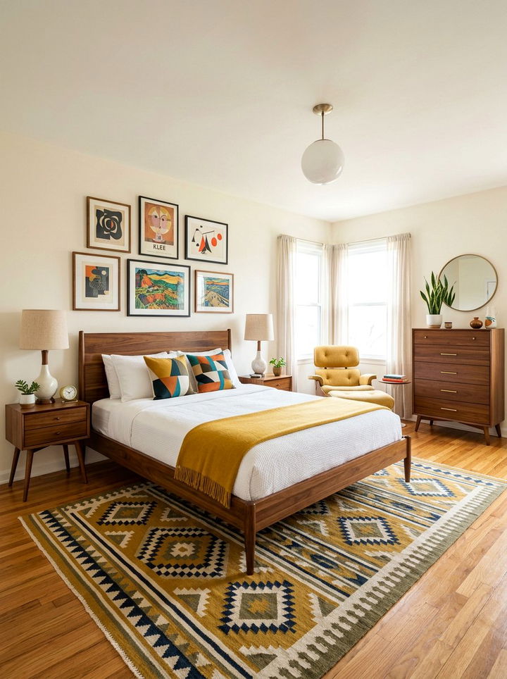 Mid Century Modern Layout - 30 bedroom bed styling ideas