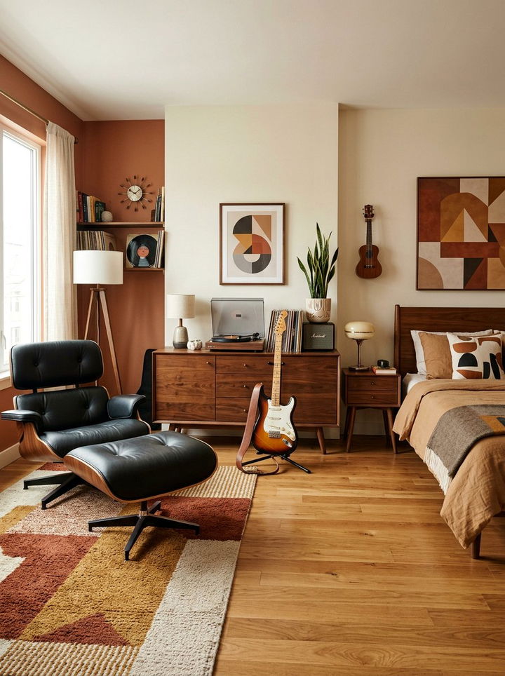 Mid Century Modern Music Room - 30 guitar bedroom ideas