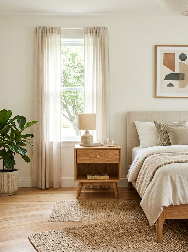 Mid Century Modern Nightstand - 30 bohemian beige bedroom ideas