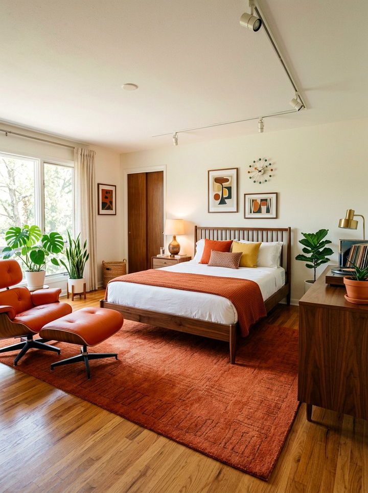 Mid Century Modern Orange Bedroom - 30 orange bedroom decor ideas