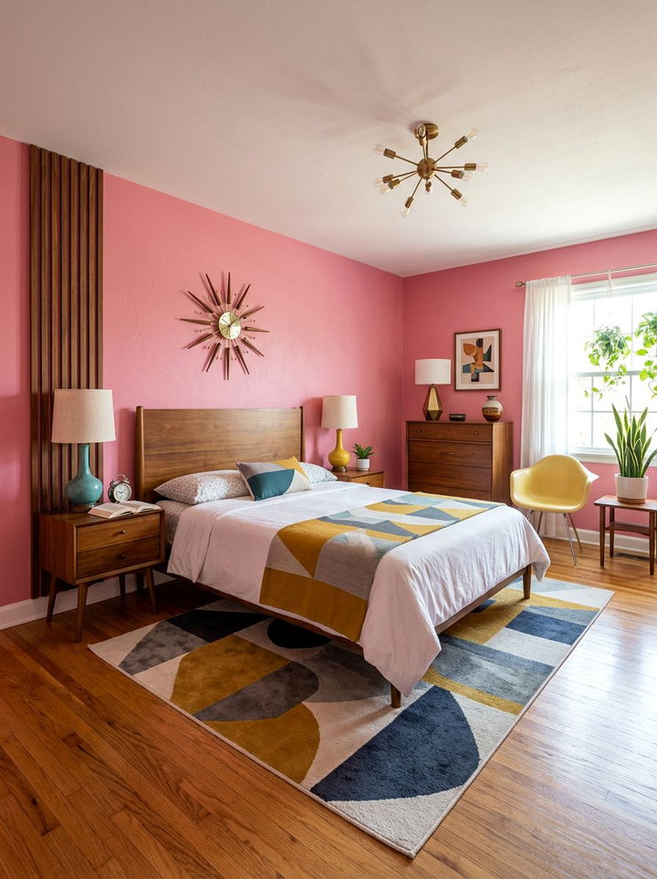 Mid Century Modern Pink Walls - 30 bedroom dusty pink walls