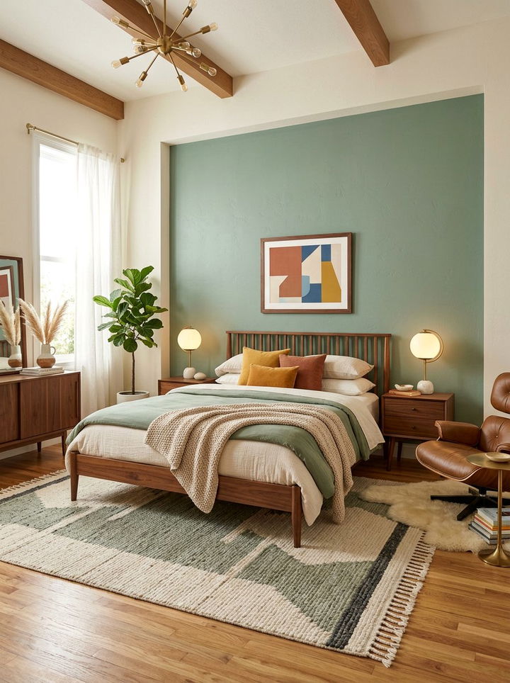 Mid Century Modern Sage - 30 sage green and cream bedroom ideas