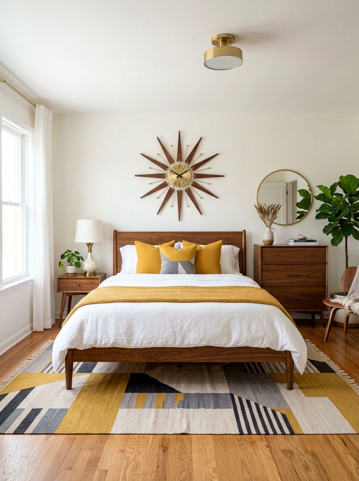 Mid Century Modern Sunburst Wall Clock - 30 bedroom wall clocks