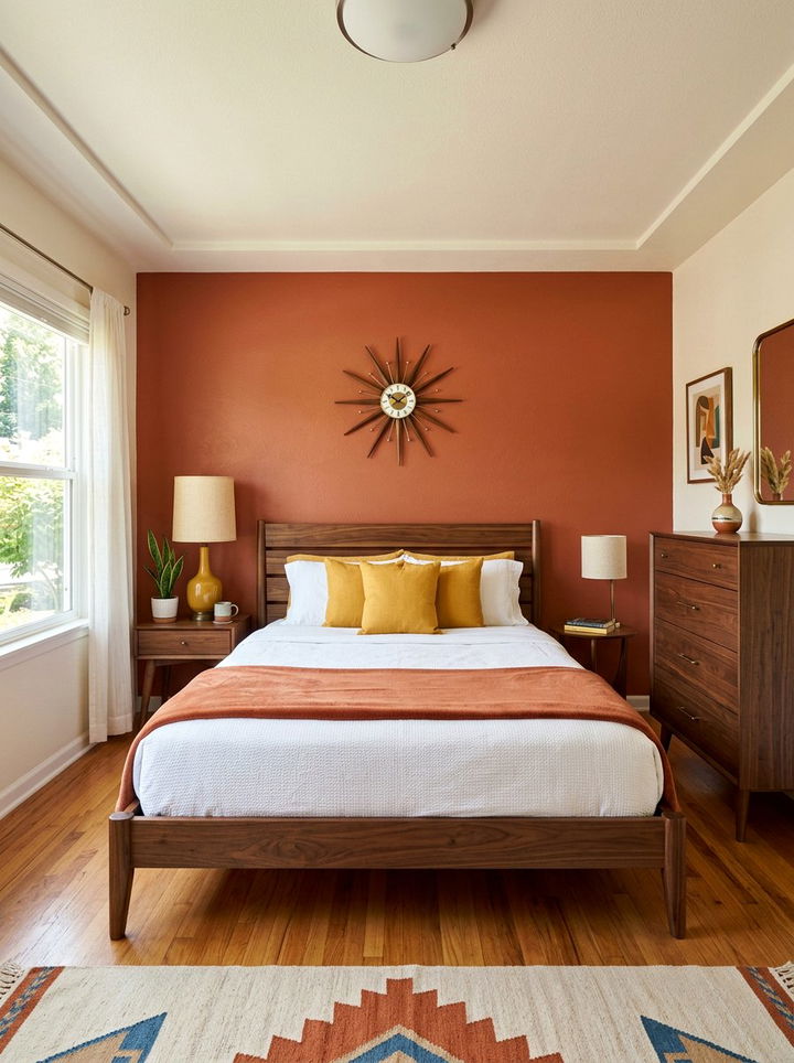 Mid Century Modern Terracotta Bedroom - 30 terracotta accent wall bedroom