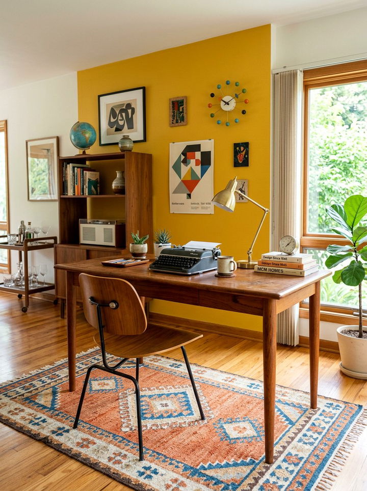 Mid Century Modern Workspace - 30 bedroom office combo ideas