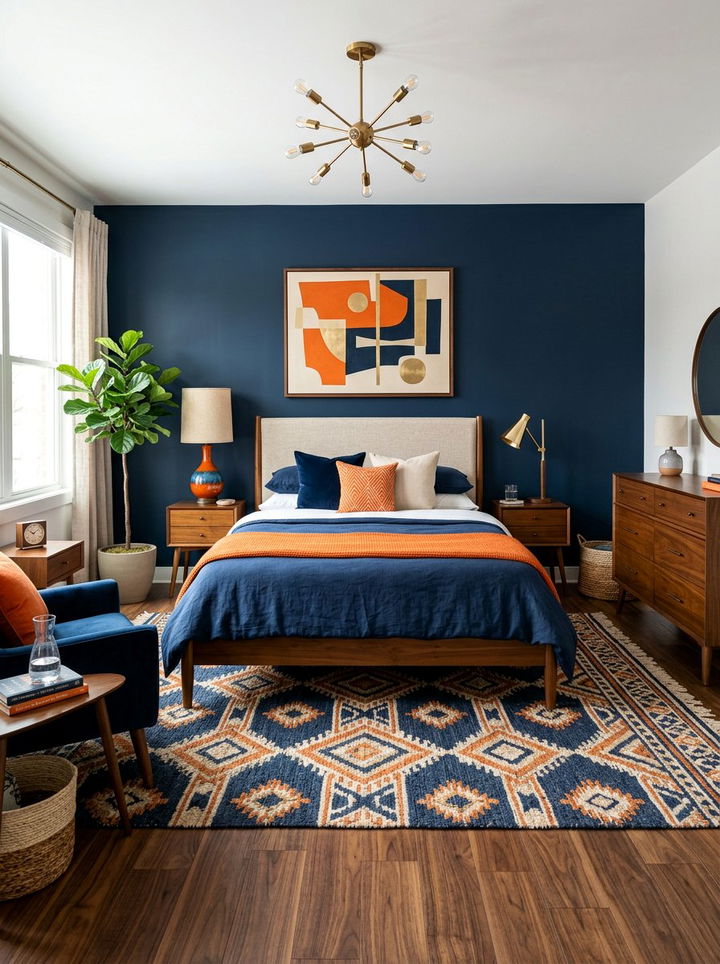 Mid Century Navy Bedroom - 30 navy blue bedroom ideas