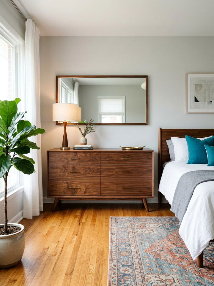 Mid century modern dresser with rectangular mirror - 30 bedroom dresser with mirror ideas