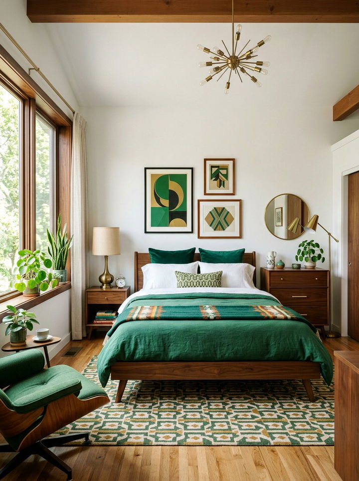 Mid century modern emerald green bedroom - 30 emerald and white bedroom ideas