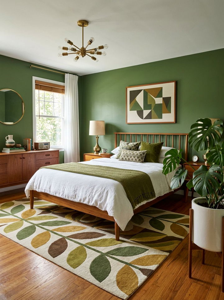 Mid century modern green bedroom - 30 botanical green bedroom ideas