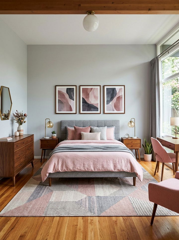 Mid century modern pink and gray bedroom - 30 pink and gray bedroom ideas