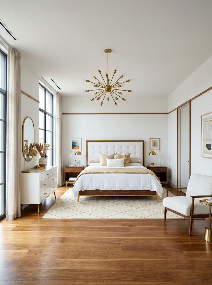 Mid century modern white gold bedroom - 30 gold and white bedroom ideas