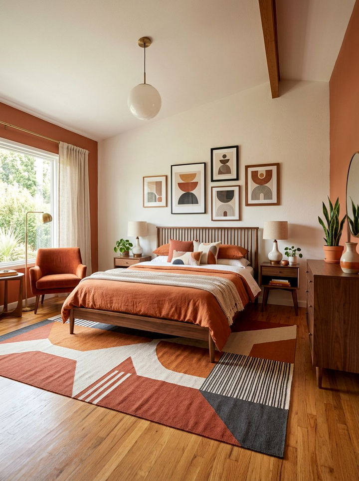 Mid century terracotta and white bedroom - 30 terracotta and white bedroom ideas