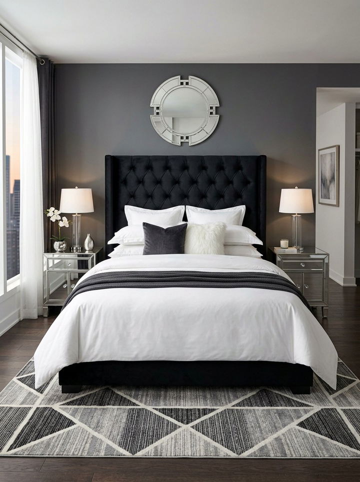 Midnight Black Diamond Tufted Headboard - 30 bedroom upholstered headboards