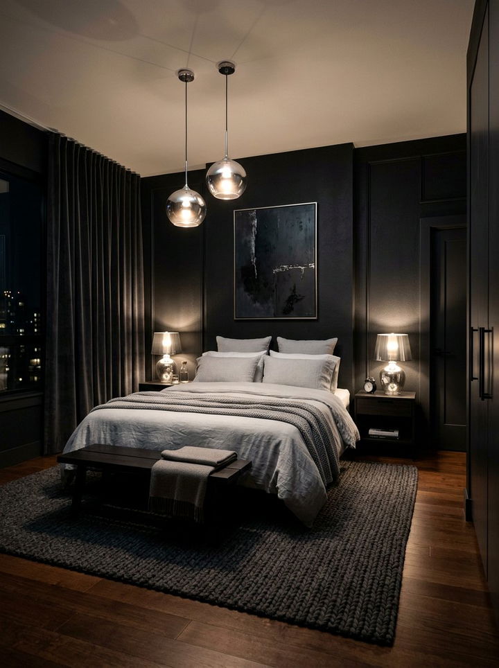 Midnight Black Moody Bedroom - 30 rich color bedroom ideas