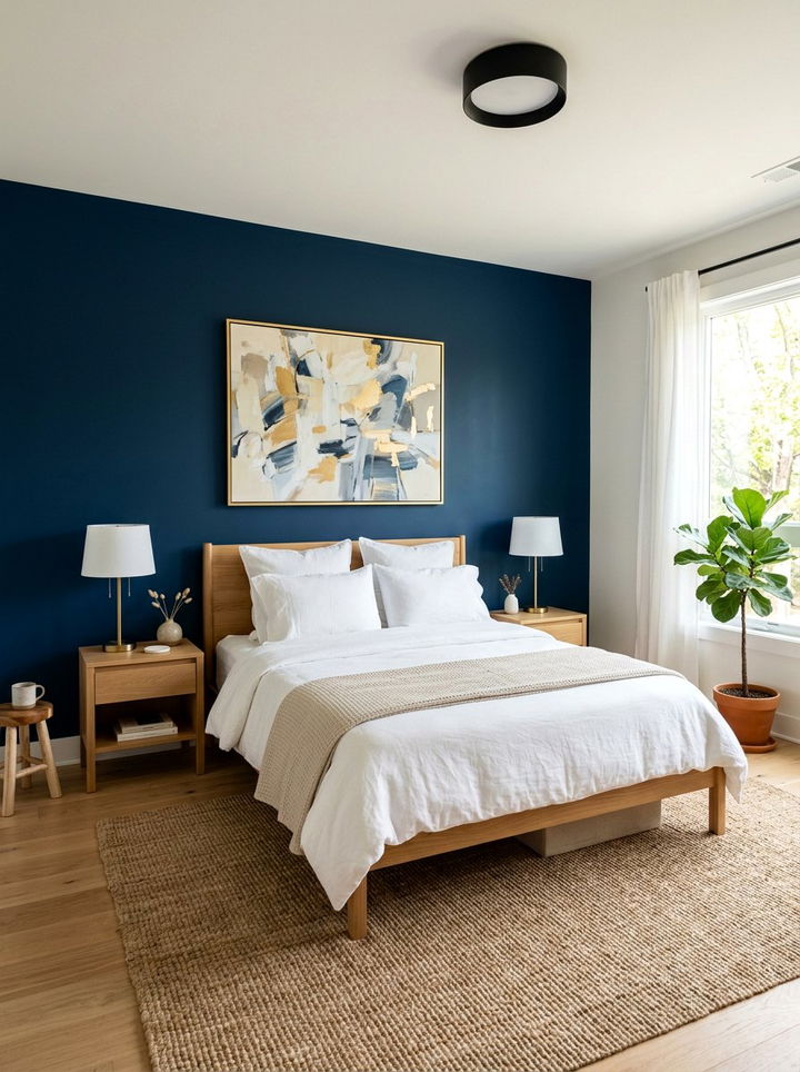 Midnight Blue Accent Wall - 30 midnight blue bedroom ideas