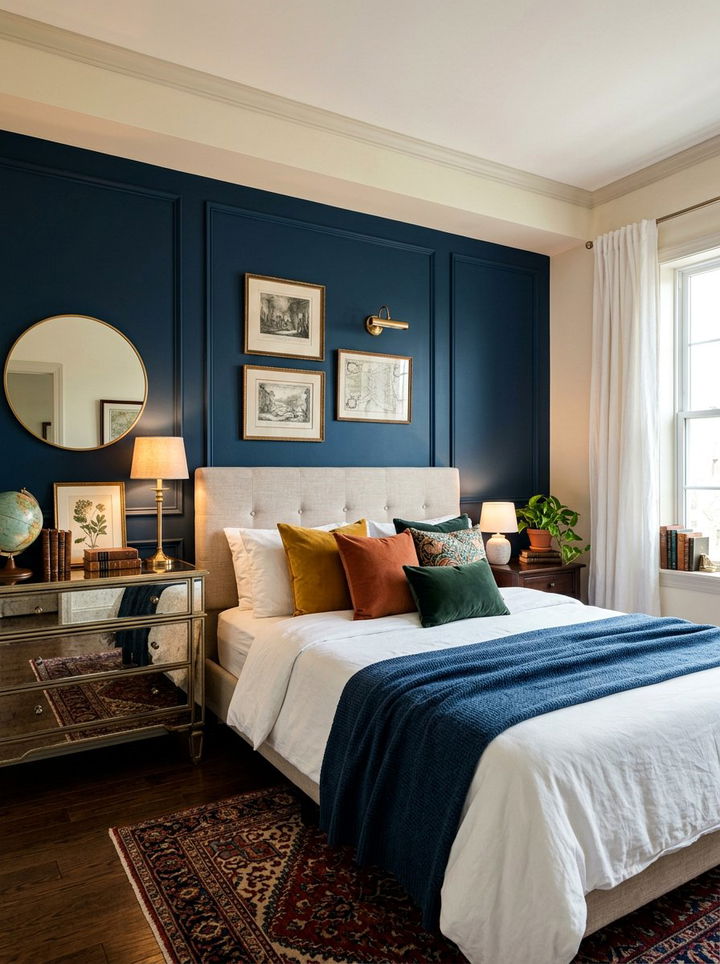 Midnight Blue Accent Wall - 30 colorful bedroom accent wall ideas
