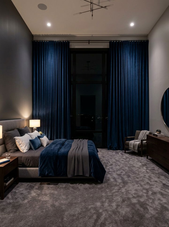 Midnight Blue Bedroom Curtains - 30 blue bedroom decor ideas