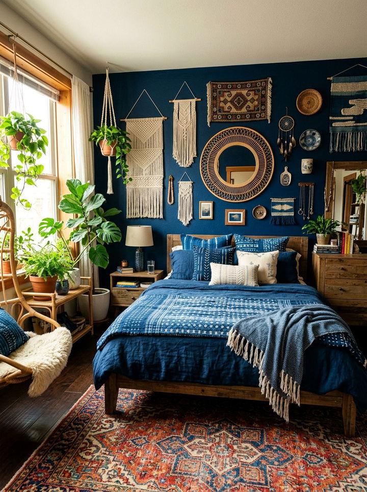 Midnight Blue Boho Bedroom - 30 cool blue bedroom ideas