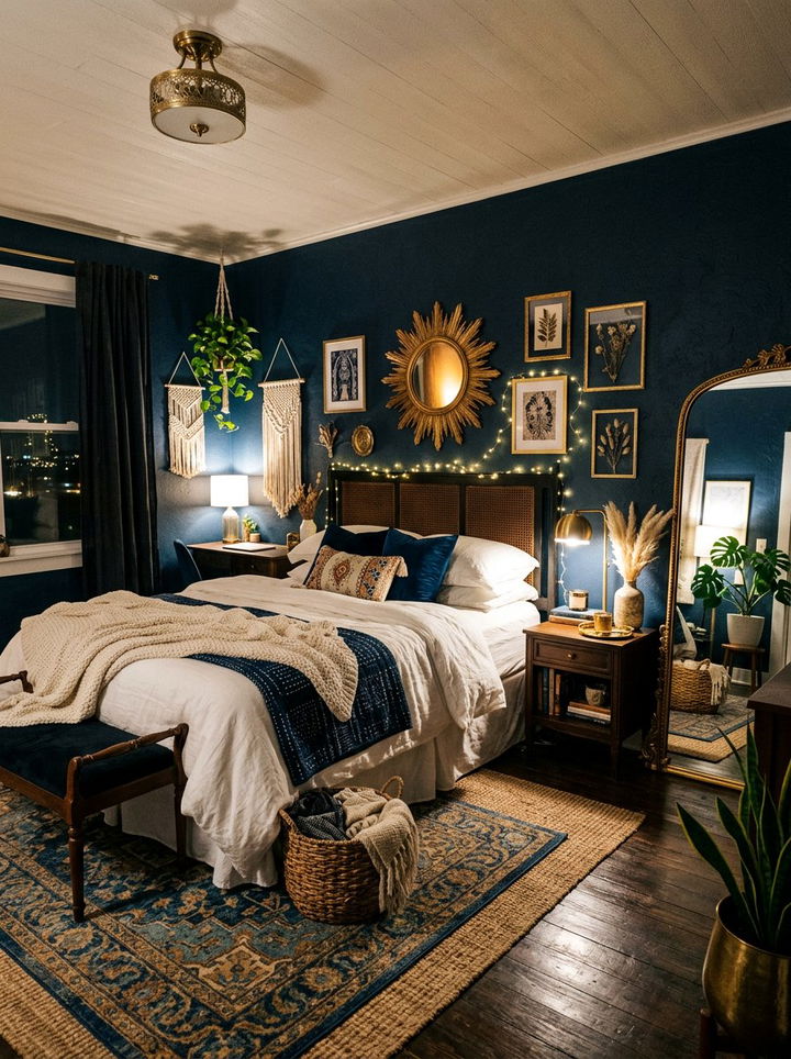 Midnight Blue Boho Bedroom - 30 bohemian blue bedroom ideas