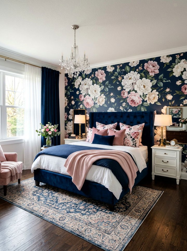 Midnight Blue Floral Bedroom - 30 midnight blue bedroom ideas