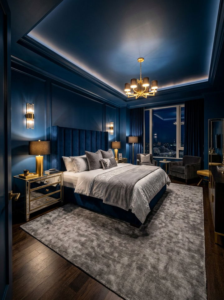 Midnight Blue Luxury Bedroom - 30 modern blue bedroom ideas