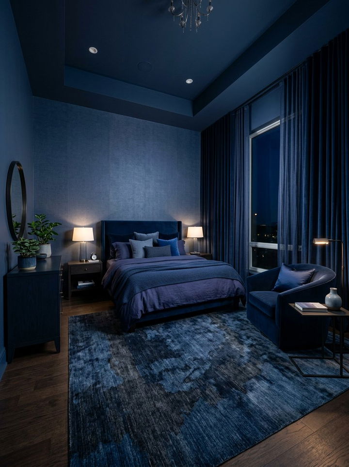 Midnight Blue Monochrome Bedroom - 30 midnight blue bedroom ideas