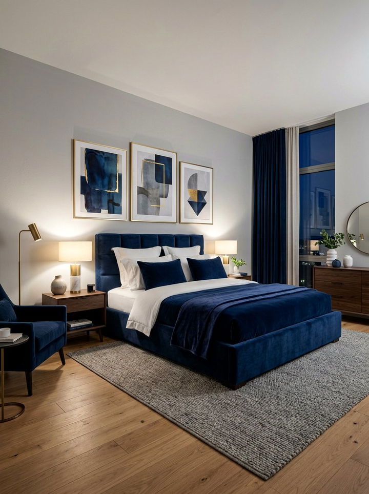 Midnight Blue Velvet Concept - 30 velvet bedroom ideas