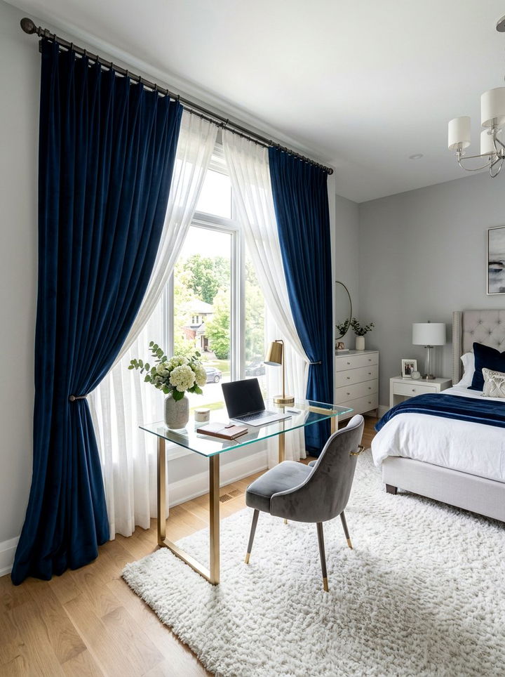 Midnight Blue Velvet Curtains - 30 midnight blue bedroom ideas