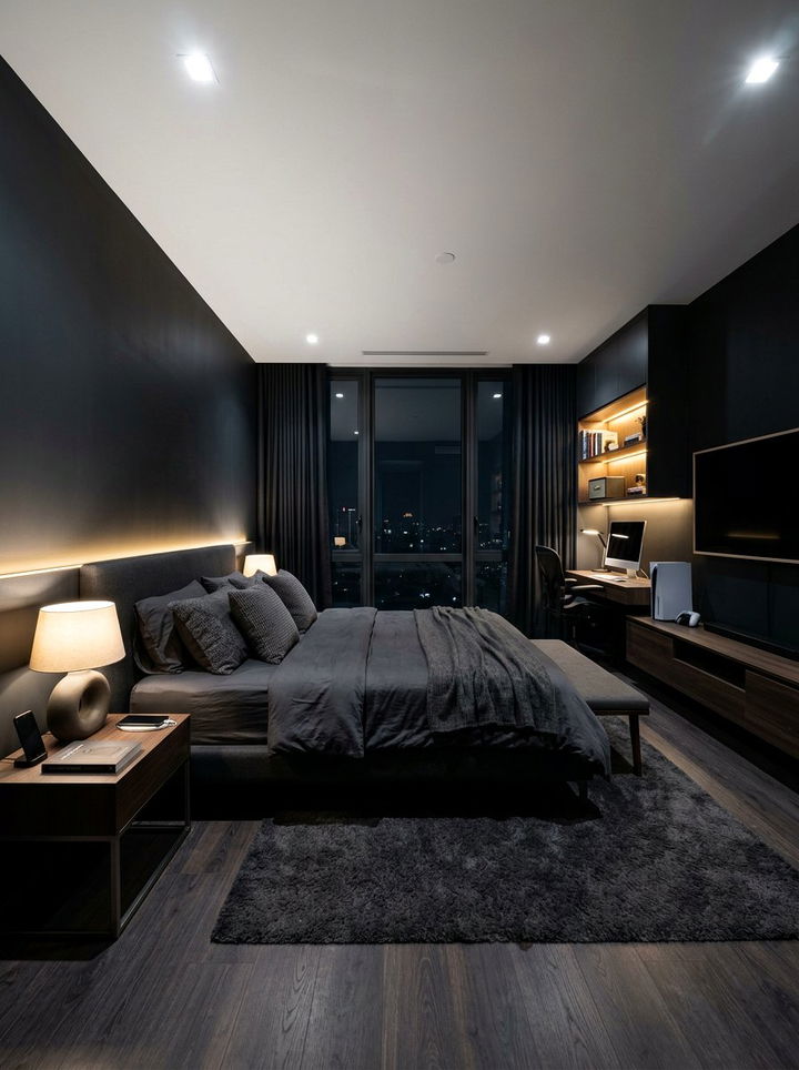 Midnight Gray Bedroom - 30 dark neutral bedroom ideas