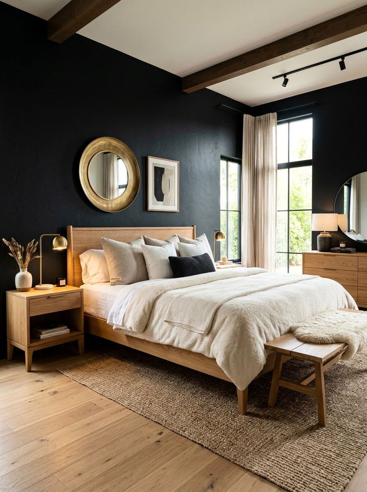 Midnight black bedroom design - 30 nature inspired bedroom color ideas