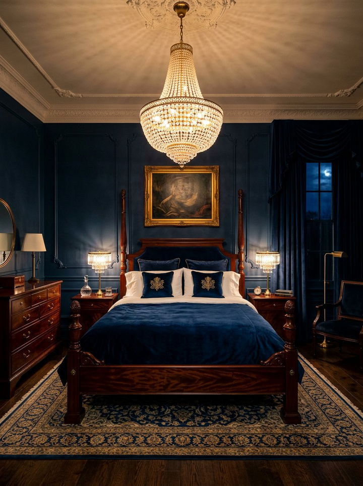 Midnight blue and mahogany bedroom - 30 blue and brown bedroom color combo