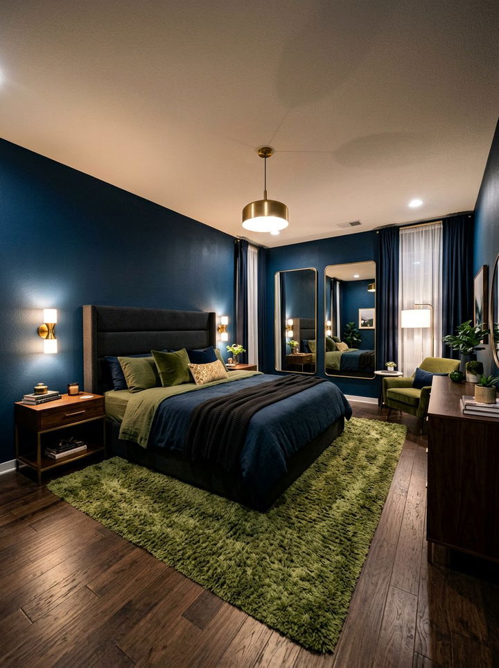 Midnight blue and moss green bedroom - 30 blue and green bedroom ideas