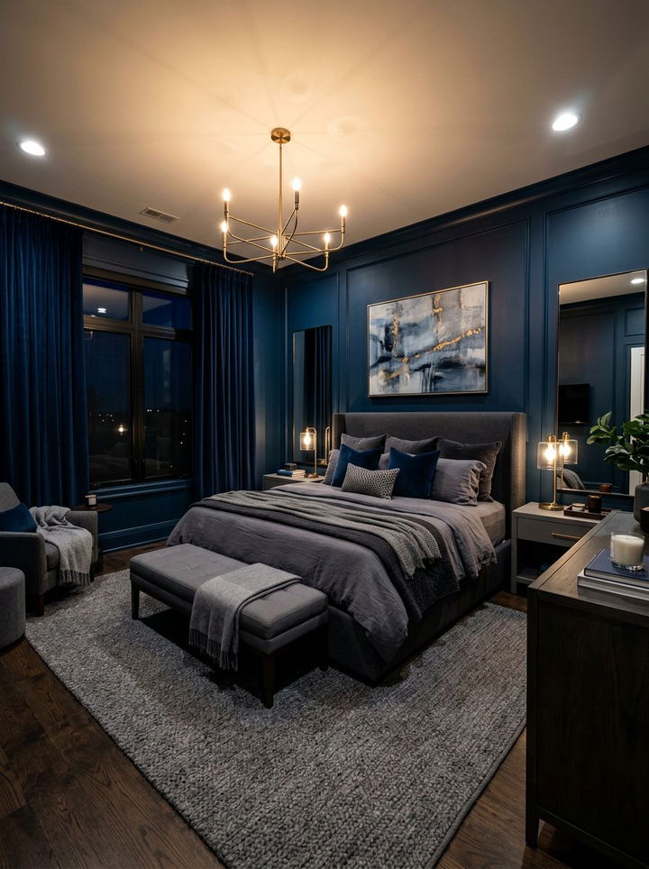 Midnight blue and slate gray bedroom - 30 blue and gray bedroom ideas