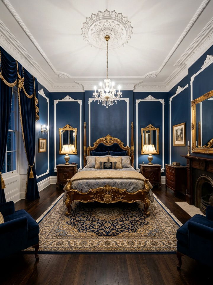 Midnight blue antique bedroom - 30 vintage bedroom color ideas