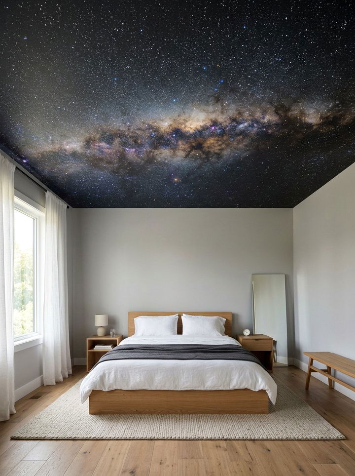 Milky Way Ceiling Mural - 30 space themed bedroom ideas