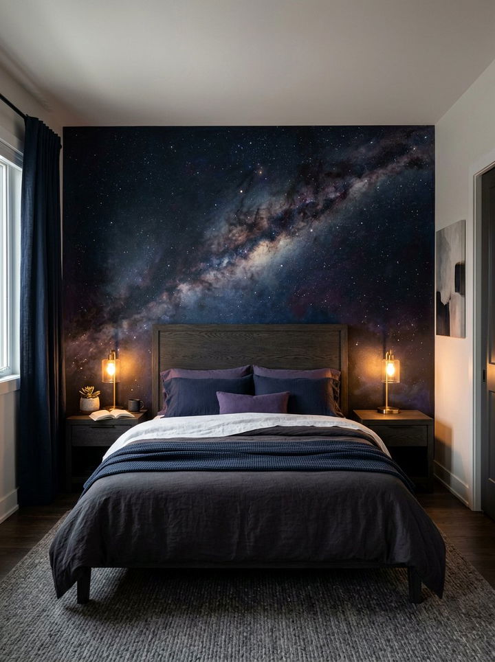 Milky Way accent wall - 30 astronaut bedroom ideas
