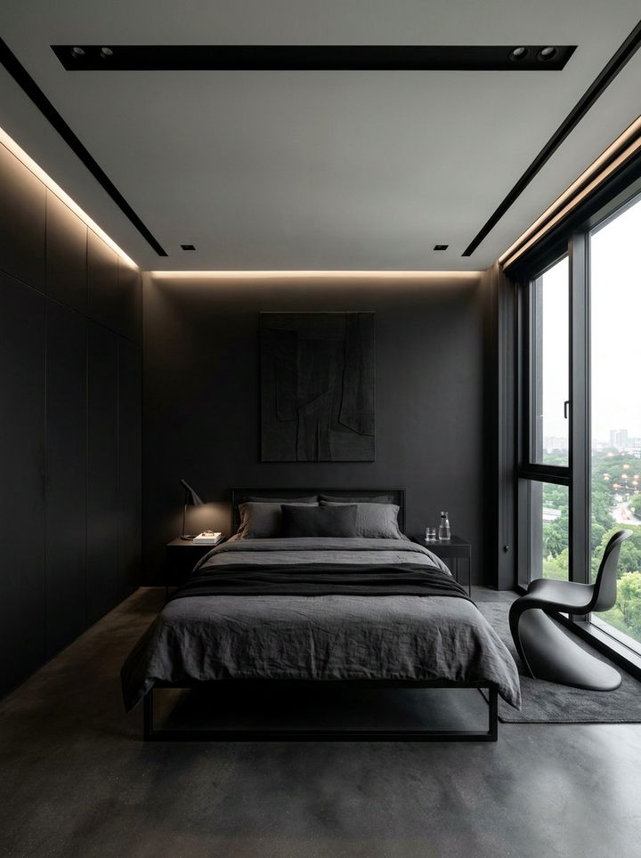 Minimalist All Black Bedroom - 30 black bedroom decor ideas