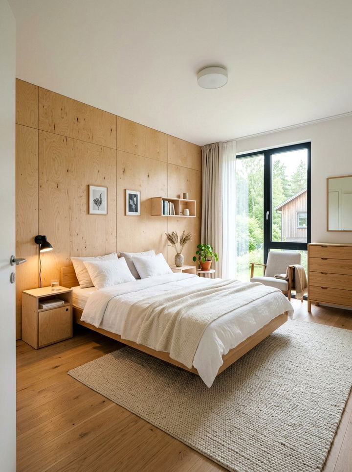 Minimalist Birch Plywood Wall - 30 bedroom paneling ideas