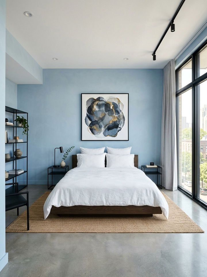 Minimalist Blue Walls - 30 pastel blue bedroom ideas
