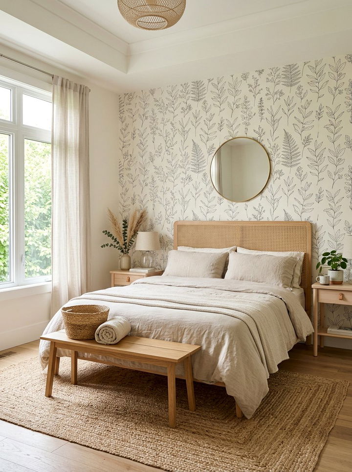 Minimalist Botanical Line Wallpaper - 30 bedroom minimalist wallpapers