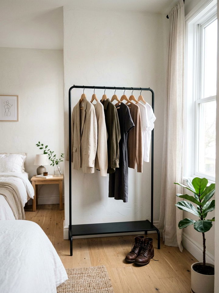 Minimalist Clothing Rack - 30 small bedroom space storage ideas