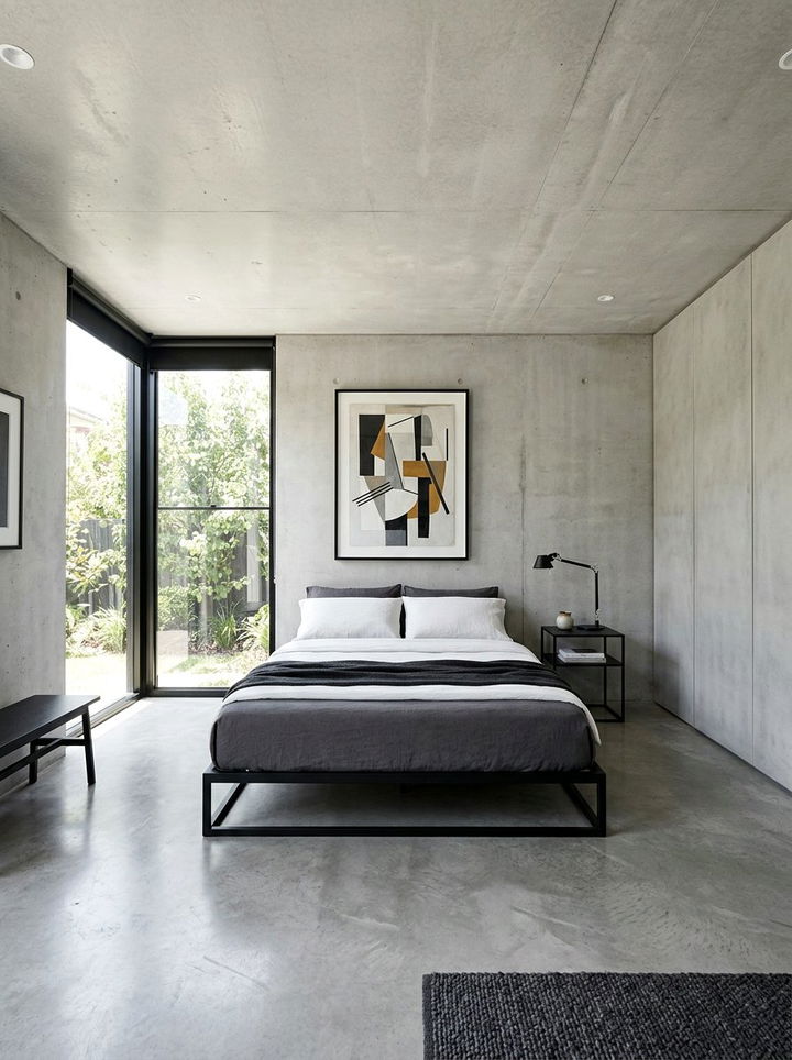 Minimalist Concrete Bedroom Layout - 30 polished concrete bedroom ideas
