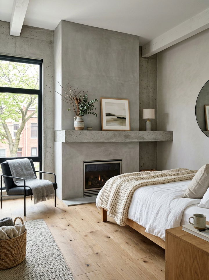 Minimalist Concrete Bedroom Mantel - 30 bedroom fireplace mantels