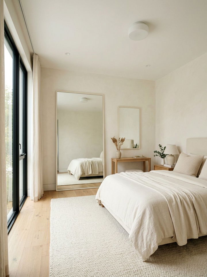 Minimalist Cream Bedroom With Mirrors - 30 minimalist cream bedroom ideas