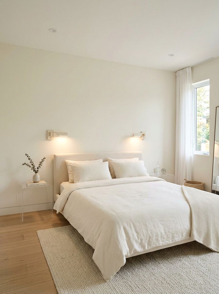 Minimalist Cream Bedroom With Sconces - 30 minimalist cream bedroom ideas
