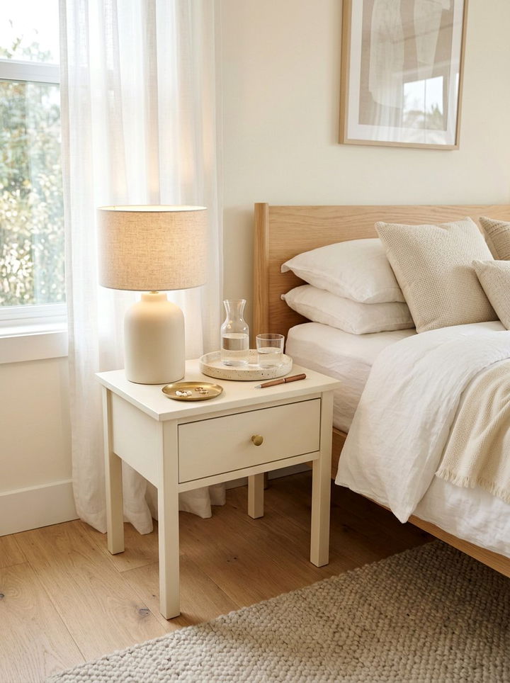Minimalist Cream Nightstand Decor - 30 scandinavian cream bedroom ideas