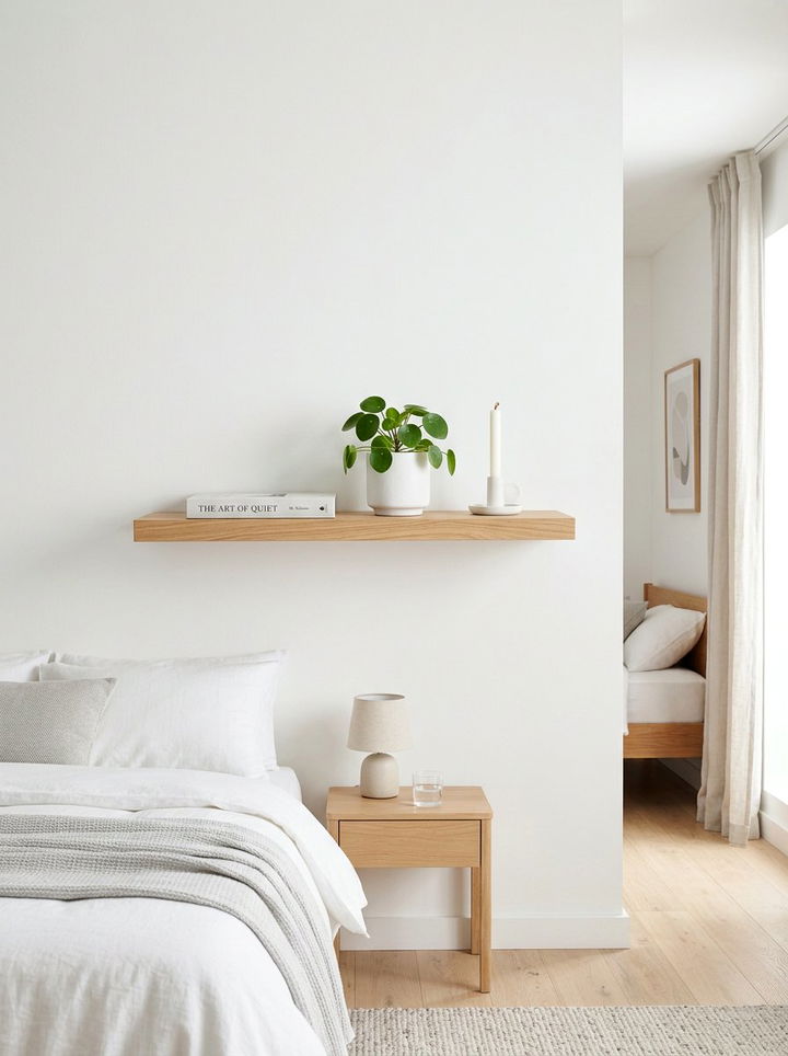 Minimalist Floating Shelf - 30 warm minimalist bedroom ideas