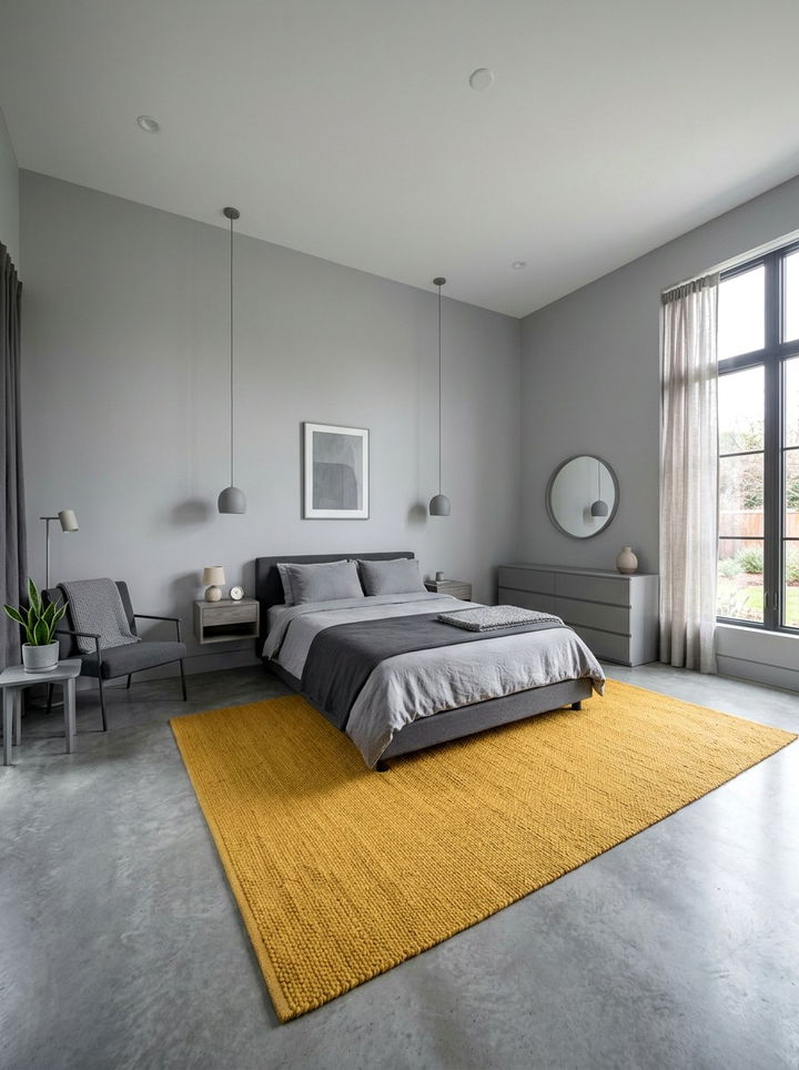 Minimalist Gray Bedroom Mustard Rug - 30 mustard and gray bedroom ideas